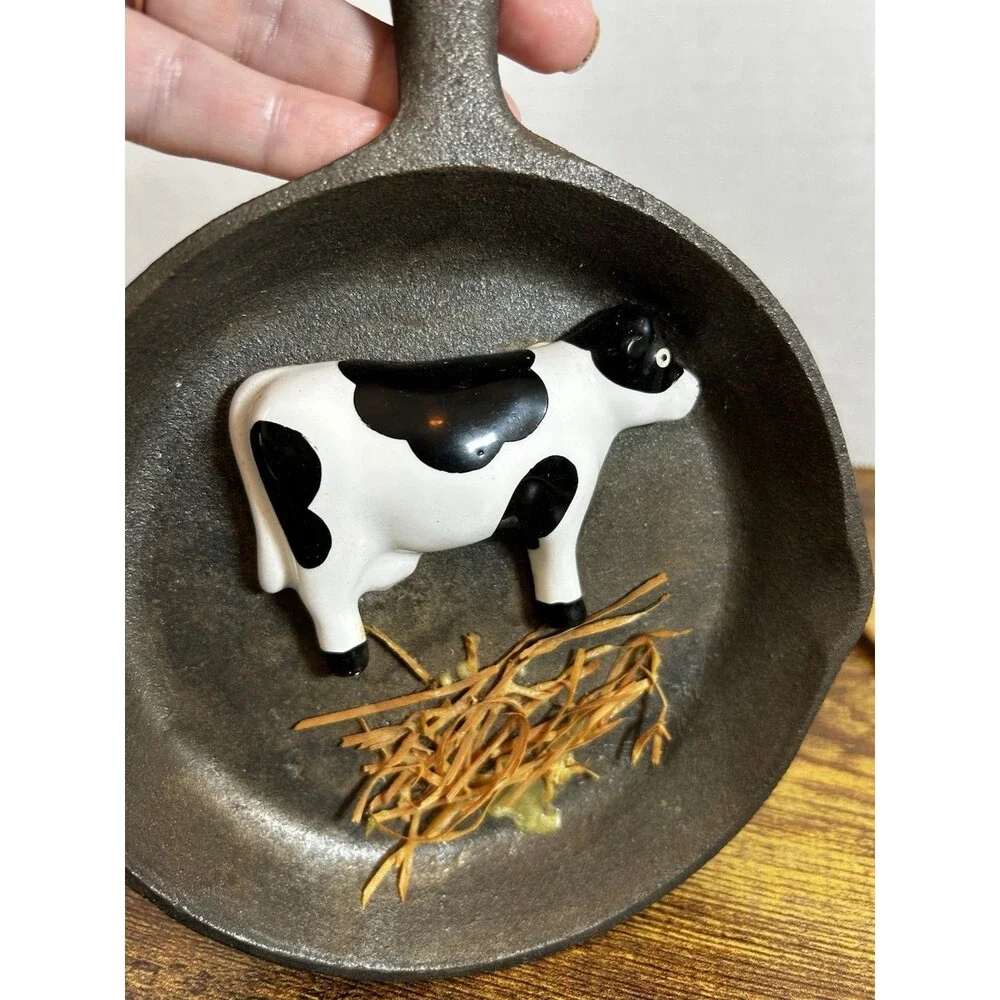 Vtg Cast Iron Cow Frying Pan Wall Decor Trippies 1987 Taiwan Farmhouse Rustic